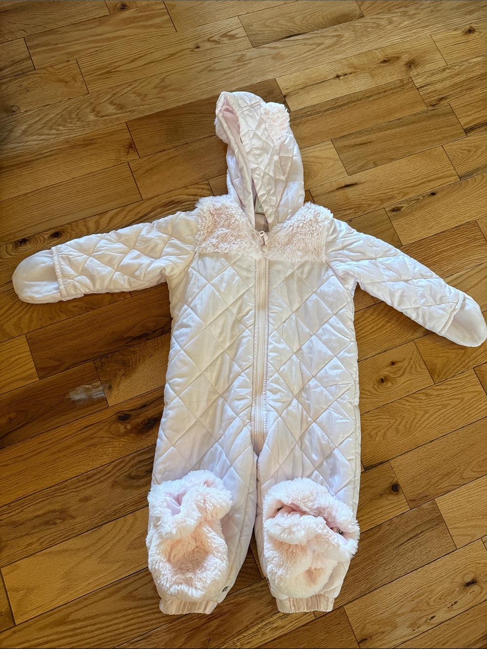 First Impressions Quilted One-Piece Footie in Light Pink and White